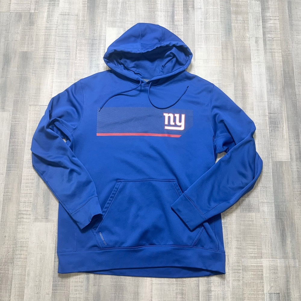 Nike Thermal Fit New York Giants NFL Blue Long Sleeve Hoodie Sweatshirt Size L